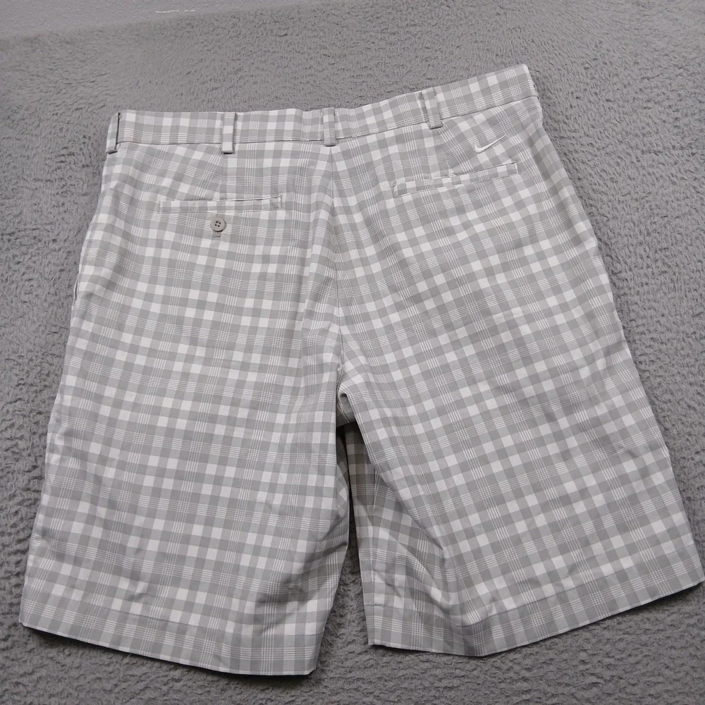 Nike Golf‎ Dri-FIT Shorts Men's 36 Grey White Plaid Gingham Check Performance